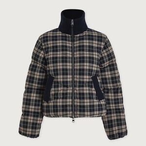 Varley Bryony Short Puffer Jacket in Navy Check Size Small NWT